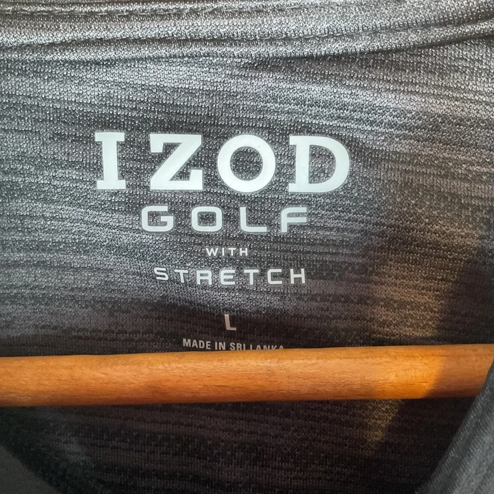 IZOD Golf Pullover Mens Large Grey Black Quarter Zip Ribbed Sleeve Stretch Top